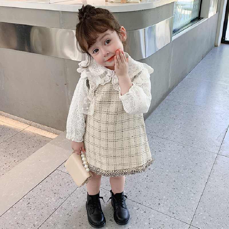 女童裙子格子呢料背心裙小香风24秋冬装新款外贸童装儿童连衣裙