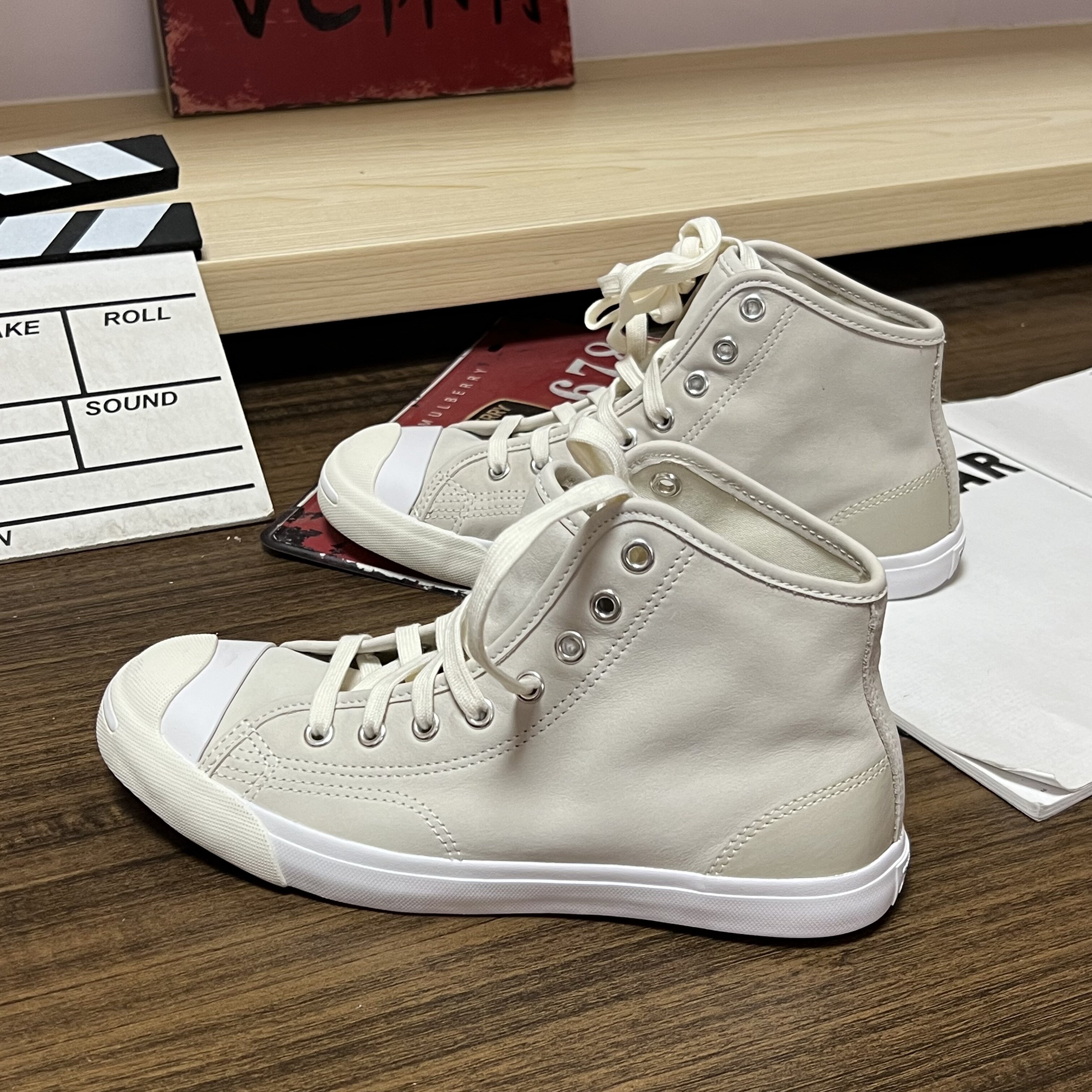 vc体育 converse/匡威 jack purcell lp米白色高帮开口笑171216c