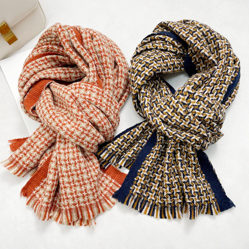 纯羊毛秋冬季新款英伦风围巾女100%澳洲羊毛围巾女保暖编织格子