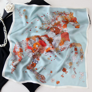 桑蚕丝骏马清扬花衣五色选欧美风真丝素缎55小方巾围巾装饰领巾