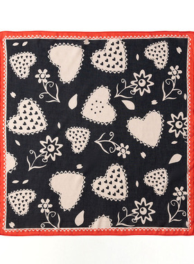 丝棉方巾合集爱心草莓黑色印花丝巾夏季洋气丝巾女真丝70方巾爱心