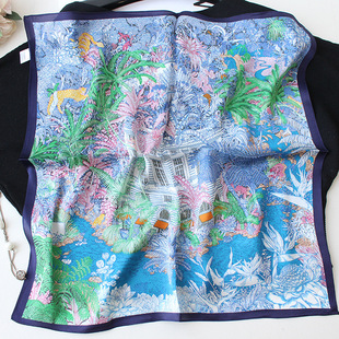 纯真丝米色雨林多色素缎真丝53cm小方巾26春夏桑蚕丝百搭丝巾女