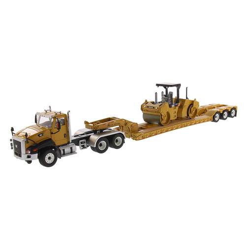 DM CAT 1 50卡特CT660拖头平板半挂拖车CB-534D压路机套装模型