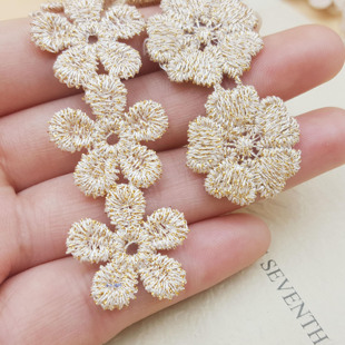 diy复古发饰发箍配件 金线五瓣花朵蕾丝花边材料 水溶金线刺绣