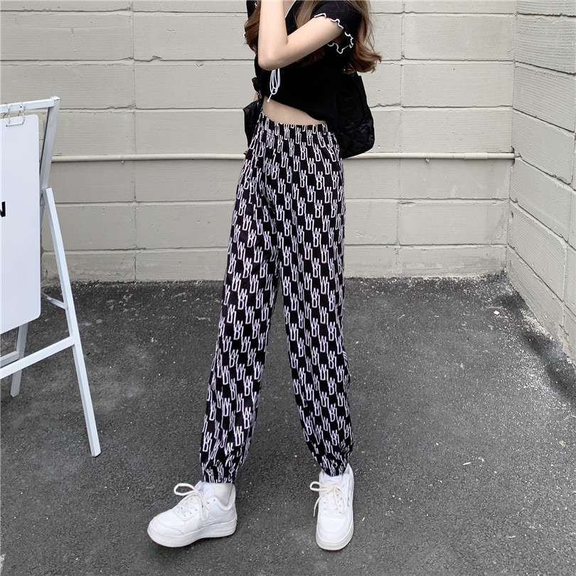 Real shot real price loose high waisted pants toe binding letter sportswear women's fashion casual pants
