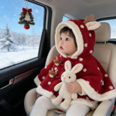 拉果秋冬婴儿披风加厚圣诞麋鹿连帽外出斗篷宝宝女童防风新年披肩