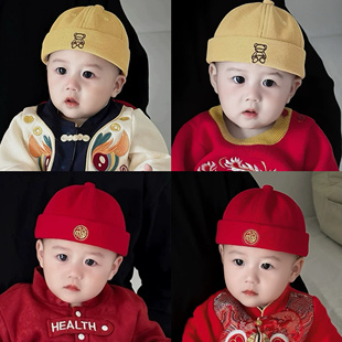男宝宝帽子婴儿百天周岁礼帽新中式婴幼儿地主帽一岁唐装帽中国风