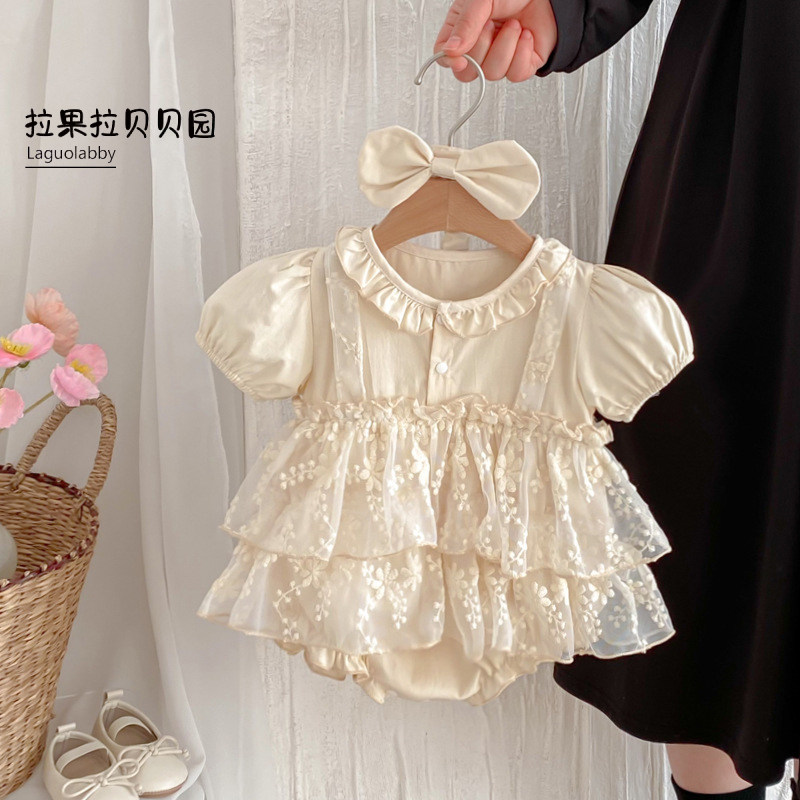 婴儿衣服夏装百日宴女宝装婴幼儿百天周岁礼服短袖包屁衣纱裙爬服图片