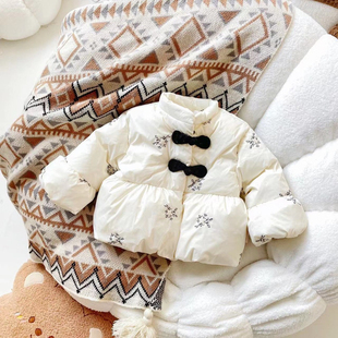 女童外套羽绒服冬季儿童旗袍中国风中式白色羽绒宝宝新年装拜年服