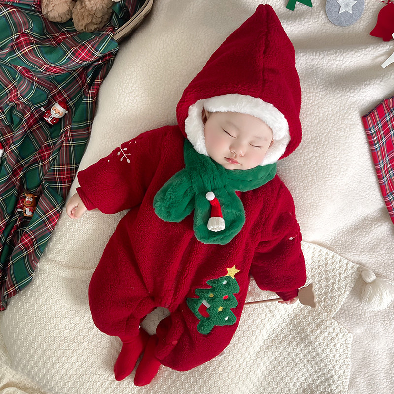 婴儿圣诞连体衣冬装加绒加厚外套爬服新年拜年服保暖外出爬服套装,童装/婴儿装/亲子装,连身衣/爬服/哈衣,淘宝优惠券,粉丝福利购,淘宝优惠卷