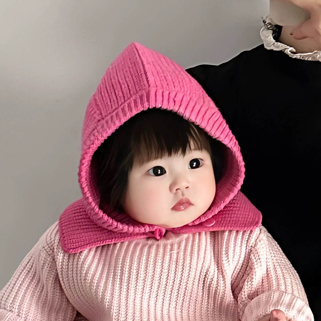 婴儿针织连帽围脖一体帽 宝宝秋冬多巴胺保暖护耳防风帽可爱百搭