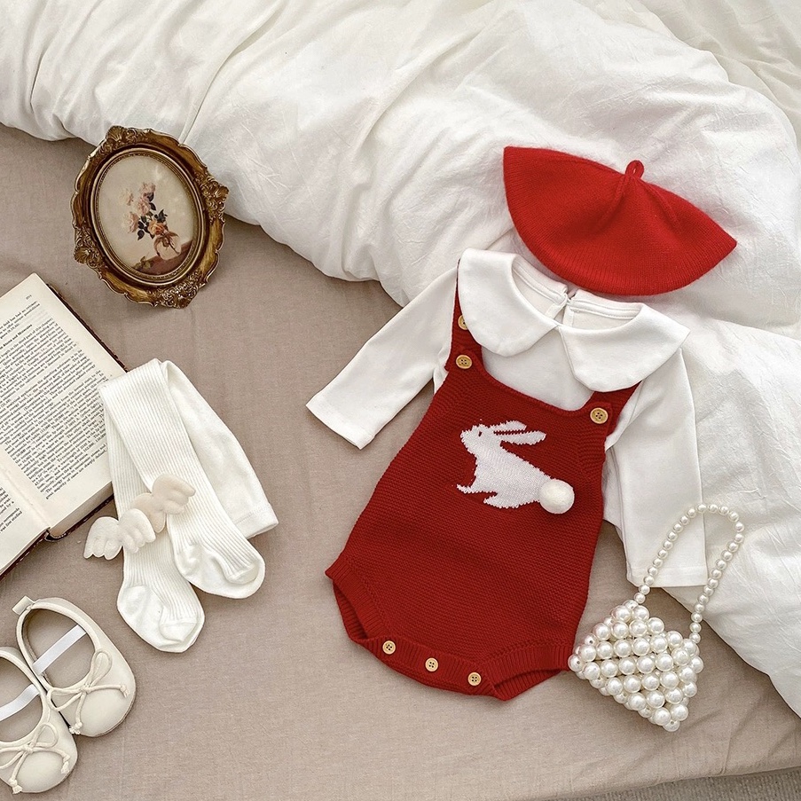 婴儿针织背带裤套装可爱超萌哈衣