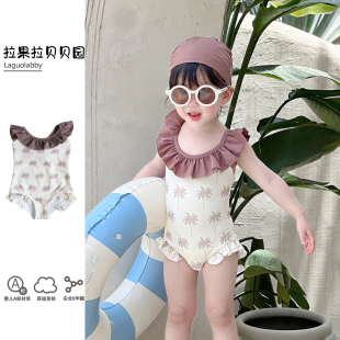 拉果拉贝贝园2026夏季 女童婴幼儿蝴蝶结防晒连体泳衣轻薄透气泳装