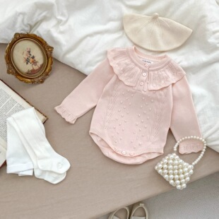 甜美公主风女宝宝百日宴周岁礼服平日可穿婴儿细针软糯毛衣包屁衣