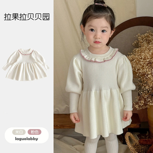 女童毛衣裙内搭针织连衣裙女宝宝洋气公主裙冬季灯笼袖百搭小裙子