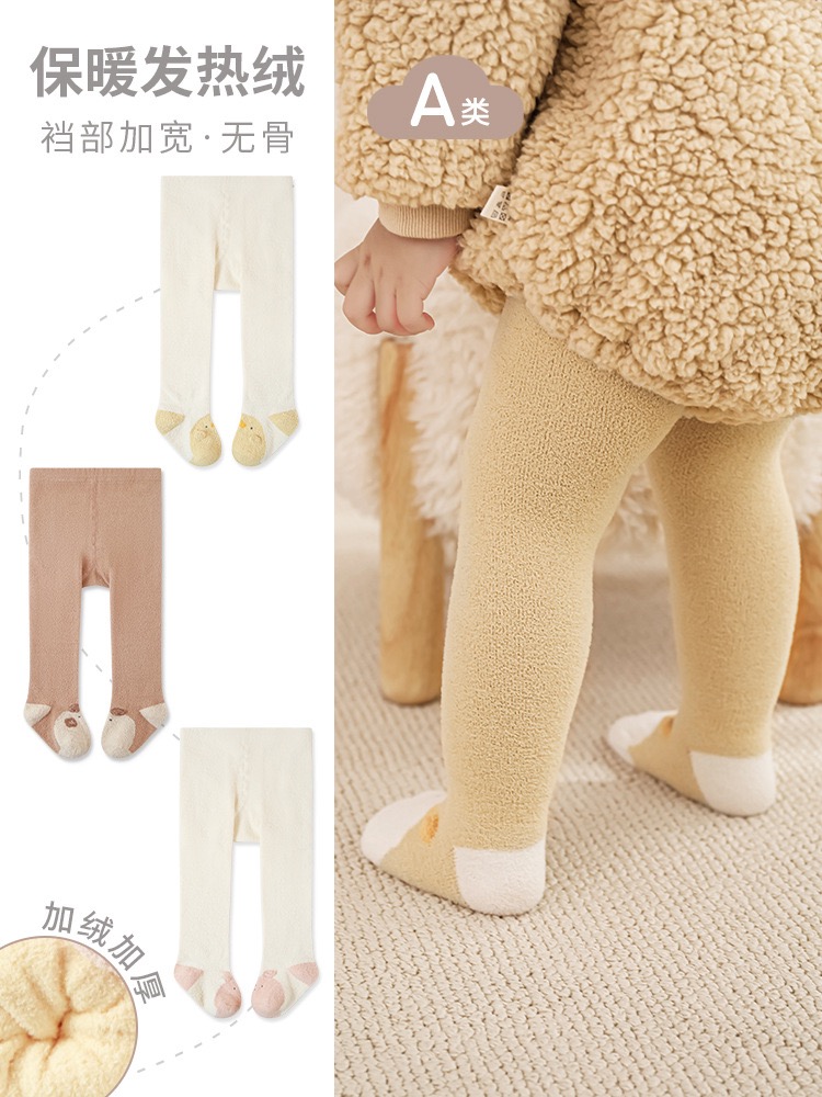 婴儿秋冬保暖发热绒连裤袜婴幼儿A类无骨大PP加绒加厚宝宝连体袜