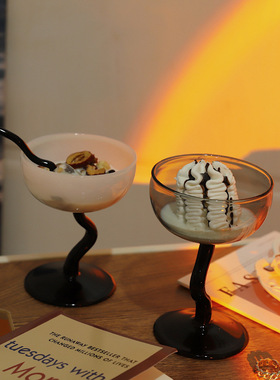 创意高脚玻璃杯耐高温冰激凌杯奶茶奶昔甜品杯布丁冰淇淋雪糕杯碗