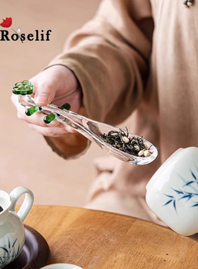 O.RoseLif 琵琶玻璃勺国风茶勺耐热风雅茶禅意茶道创意艺术摆件