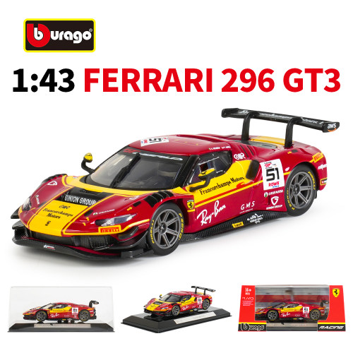 比美高1:43法拉利296 GT3 2025勒芒24小时耐力赛赛车合金汽车模型