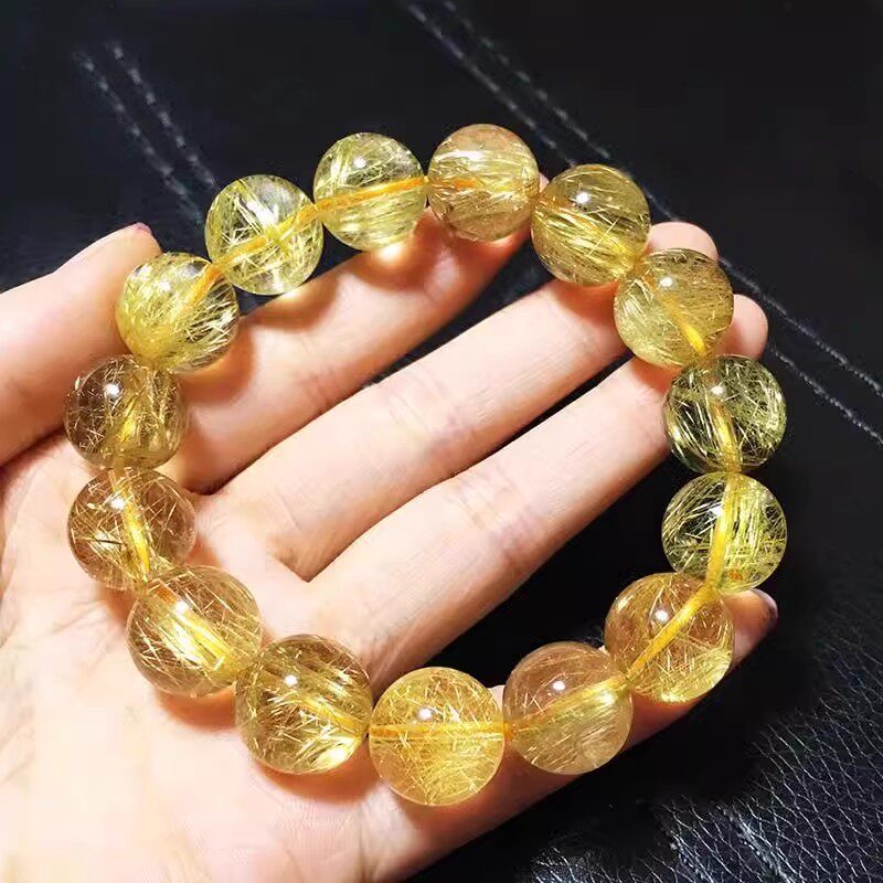 天然金发晶原石手串女巴西黄发钛晶手链男女生日礼物送礼