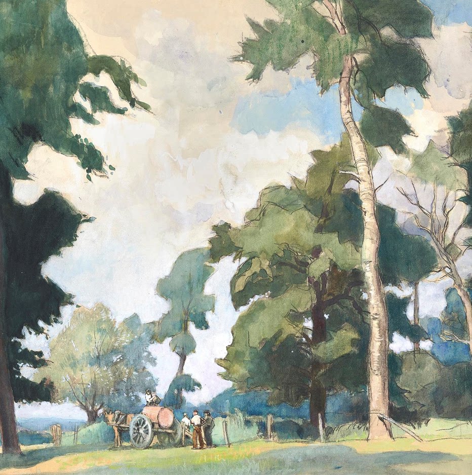 法国原装进口壁画pierrefrey壁纸美式水彩画马拉车复古电视墙纸