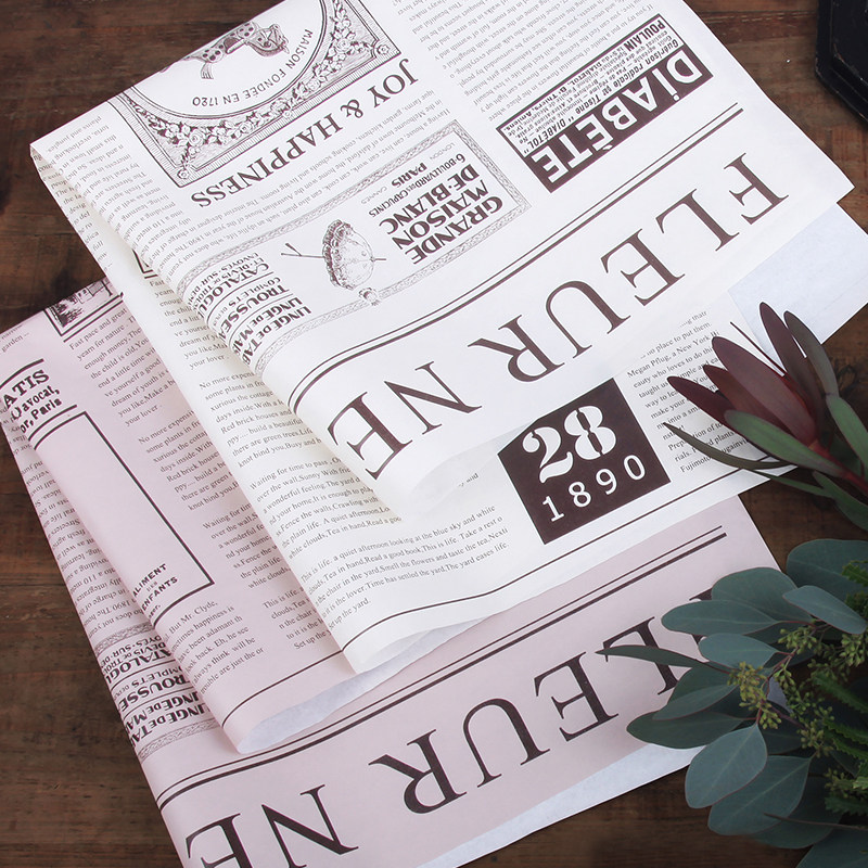 复古英文报纸手账包花纸鲜花花束包装材料ins拍照道具花店花束