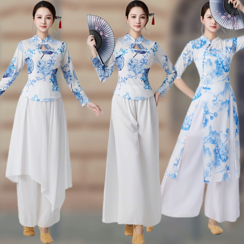 流行的国风青花瓷旗袍古典舞蹈服图片