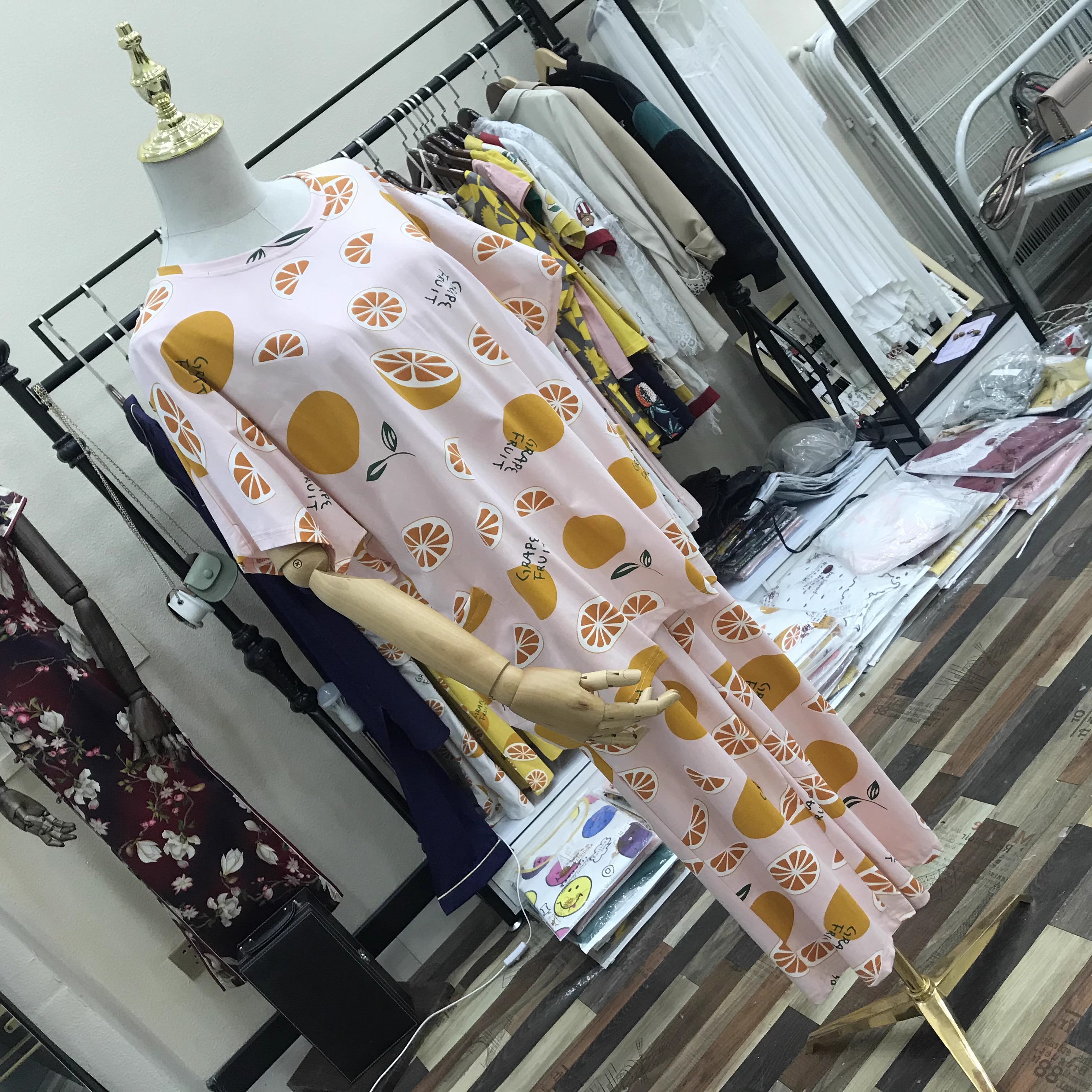 2025夏新品两件套纯棉印花家居服女宽松加肥加大睡衣睡裤韩7分裤