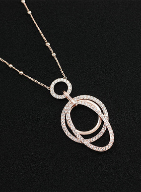 欧美长款镶嵌水钻挂件毛衣项链