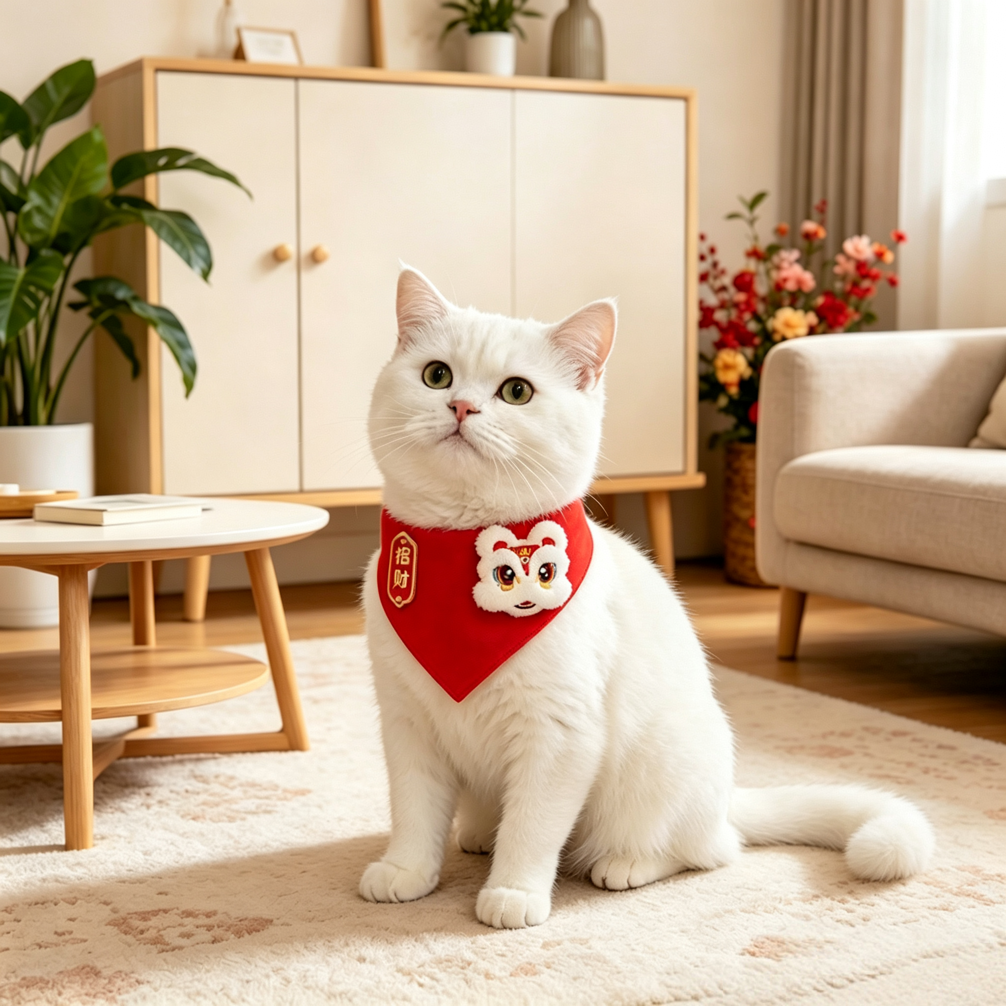  宠物新年醒狮三角巾猫狗通用喜庆项圈围脖装饰红运当头岁岁平安