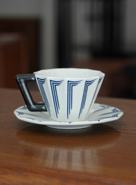 coznap 全新 | 捷克立体派 Pavel Janak设计 蓝色锯齿咖啡杯碟