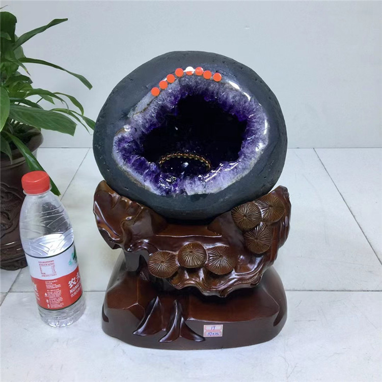 乌拉圭钱袋子天然紫晶洞招聚财 紫水晶摆件 消磁镇宅办公家庭
