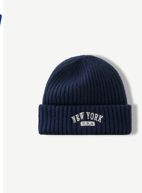 ins街头男女保暖毛线帽秋冬季韩版时尚潮牌NEWYORK字母刺绣针织帽