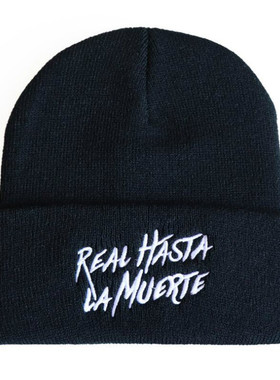 字母A刺绣毛线帽秋冬保暖护耳针织帽Real Hasta La Muerte beanie