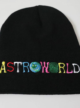 外贸刺绣毛线帽秋冬保暖astro world针织帽astroworld winter hat