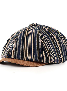 条纹报童帽春秋纯棉八角帽英伦风复古文艺画家帽子striped beret
