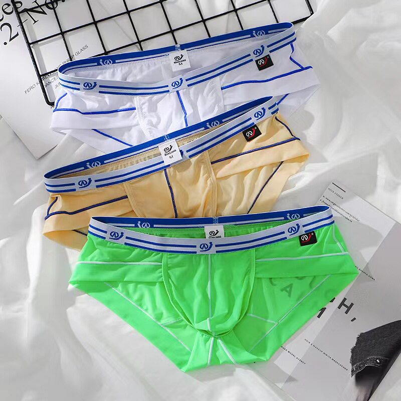 男士冰丝无痕三角裤柔软透气超薄半透明低腰纯色青年性感高弹内裤