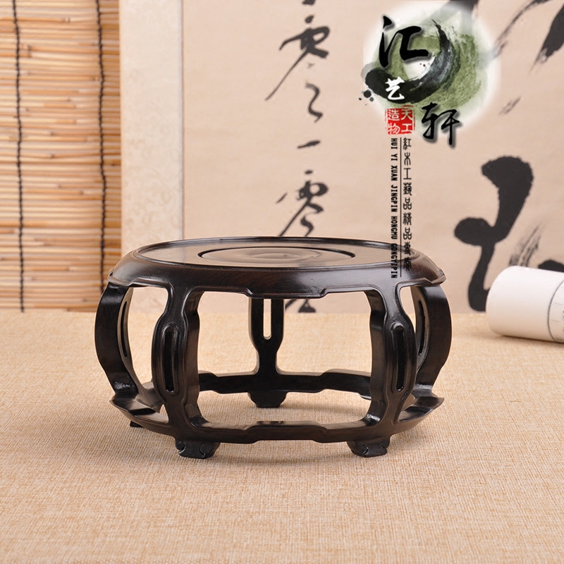 红木紫光檀圆形鼓几花道奇石佛像香炉紫砂茶壶盆景花瓶摆件底座托