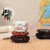 实木大红酸枝圆形中式 卷草茶壶茶器盆景花盆底座铜器佛像展示木托