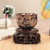 实木非洲黑檀整木梅花镂空底座铜葫芦中国风小品盆景香炉展示木托