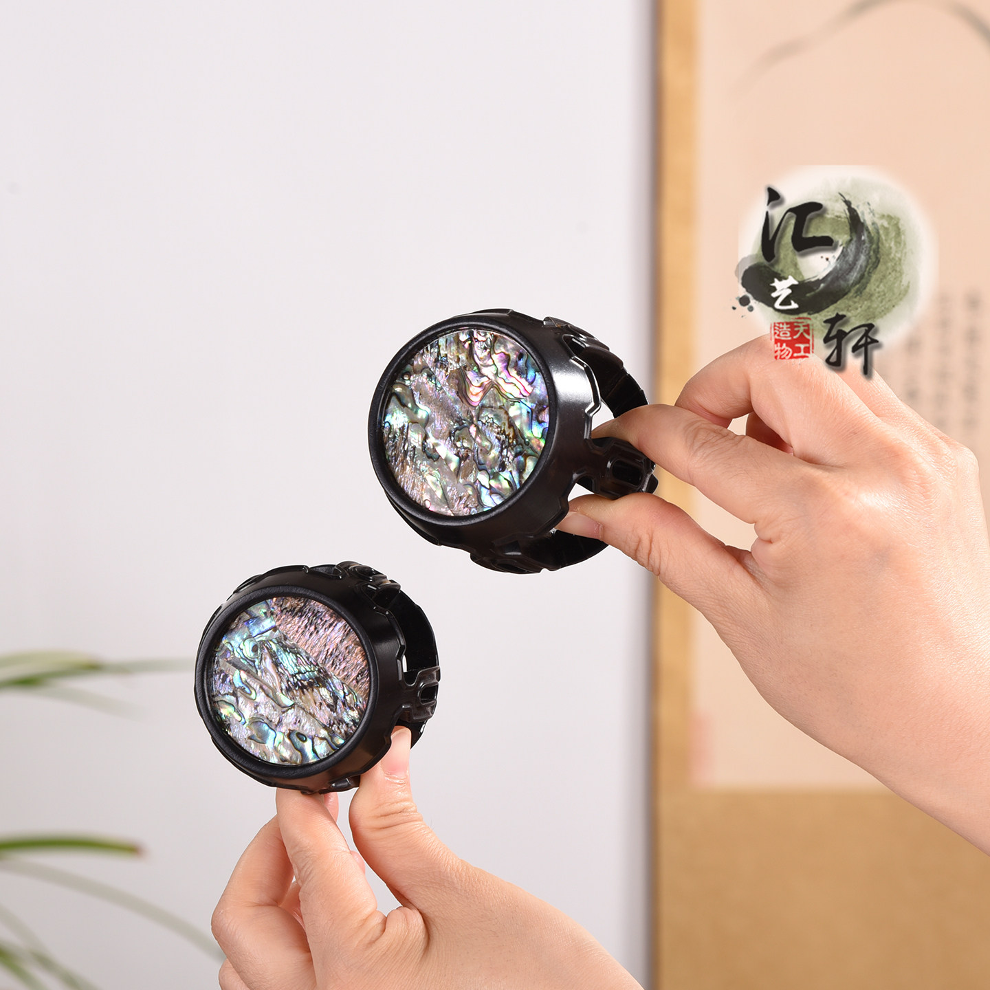 实木紫光檀微型盆景展示鼓形底座铭杯铁壶橄榄核雕摆件鼓几小托架