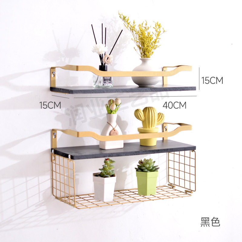 简约木质浴室收纳篮隔板组合铁木结合网格墙壁展示架置物架墙上