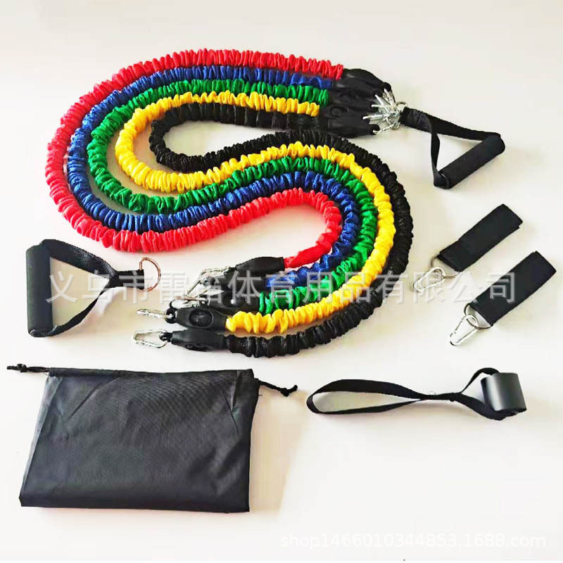 工厂直供11件套拉力绳套装肌肉训练健身弹力绳阻力带拉力器健身