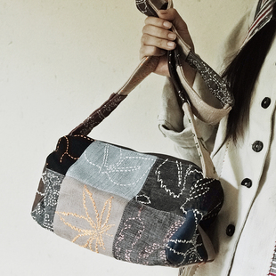 钟声刺绣 新款复古手工拼布腰鼓包 多功能户外收纳包 便携出行包