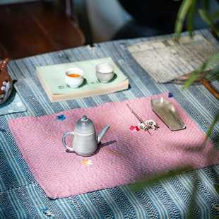 钟声刺绣 原创全手工密密缝时有落花至茶席置物垫隔热垫 茶道零配