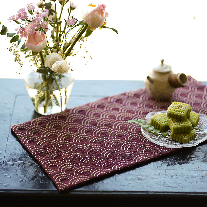钟声刺子绣 原创 新款波浪纹刺子绣茶席方垫手工干泡台茶垫置物垫,餐饮具,茶道/零配,淘宝优惠券,粉丝福利购,淘宝优惠卷