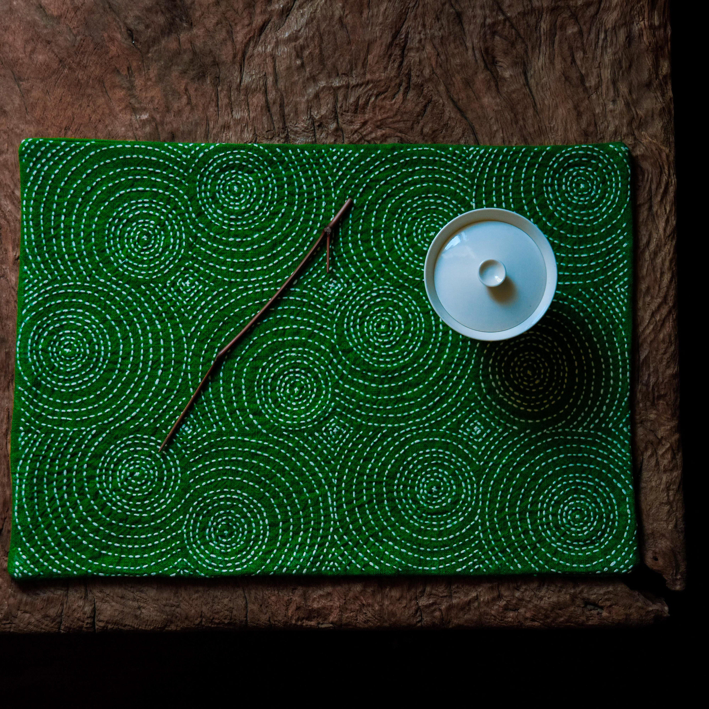 国潮钟声刺子绣原创手工茶席绿色水波涟漪小清新茶垫文艺餐垫桌垫,餐饮具,茶道/零配,淘宝优惠券,粉丝福利购,淘宝优惠卷