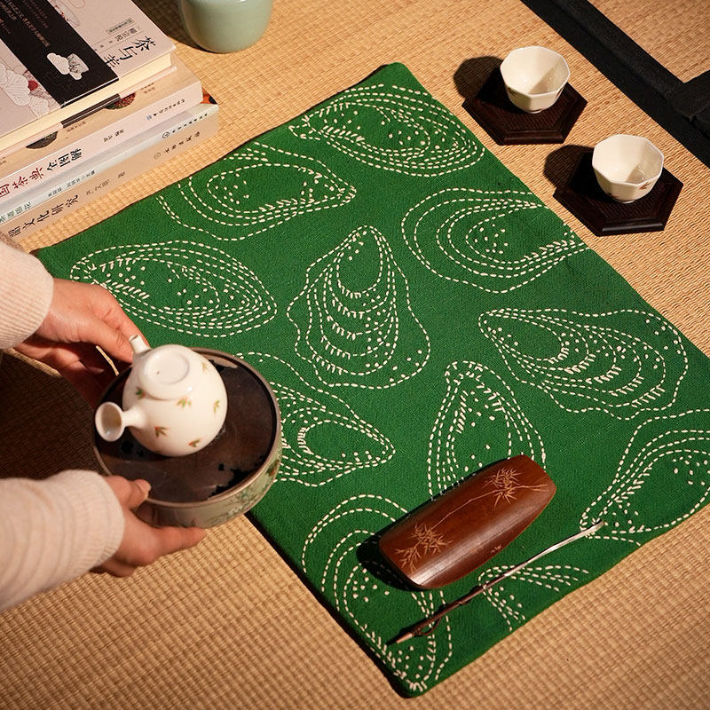 钟声刺绣 手绘系列 原创设计师茶席 大生蚝隔热垫 茶垫置物垫