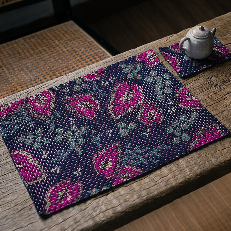 钟声刺绣 纯手工缝制 叶落归根密密缝茶席茶垫 中式家居置物垫,居家布艺,茶席,淘宝优惠券,粉丝福利购,淘宝优惠卷