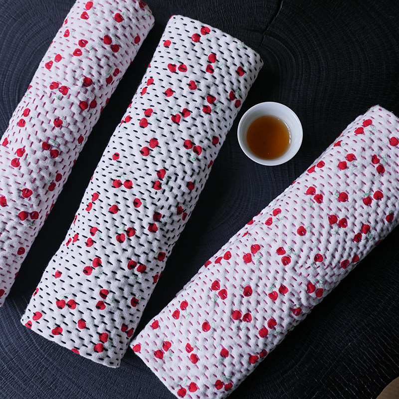 钟声刺绣 原创手工缝制 一树樱桃带雨红密密缝茶席 置物垫隔热垫